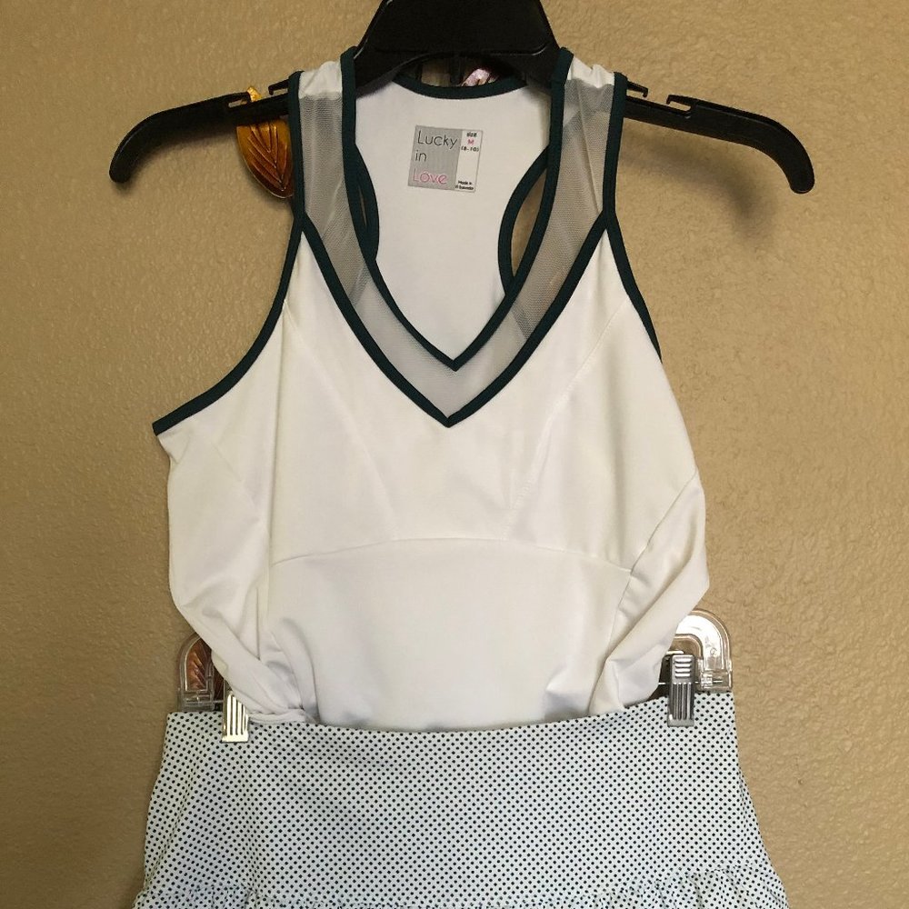 Green&White Polka Dot Skirt 2 Matching Tops Size M